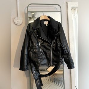 Black moto biker leather jacket